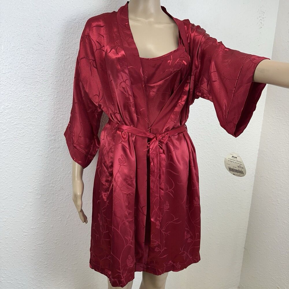 Inner Most 2 Pc Satin Kimono Robe & Chemise Red  Womens M New Sears